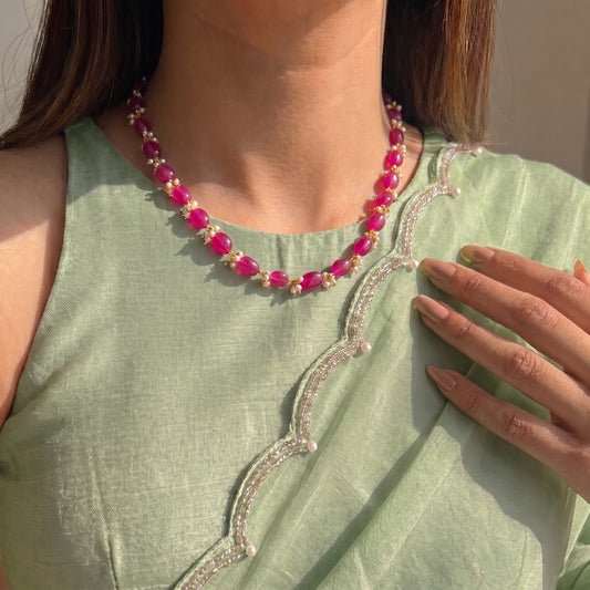 Pink beads with small pearls mala