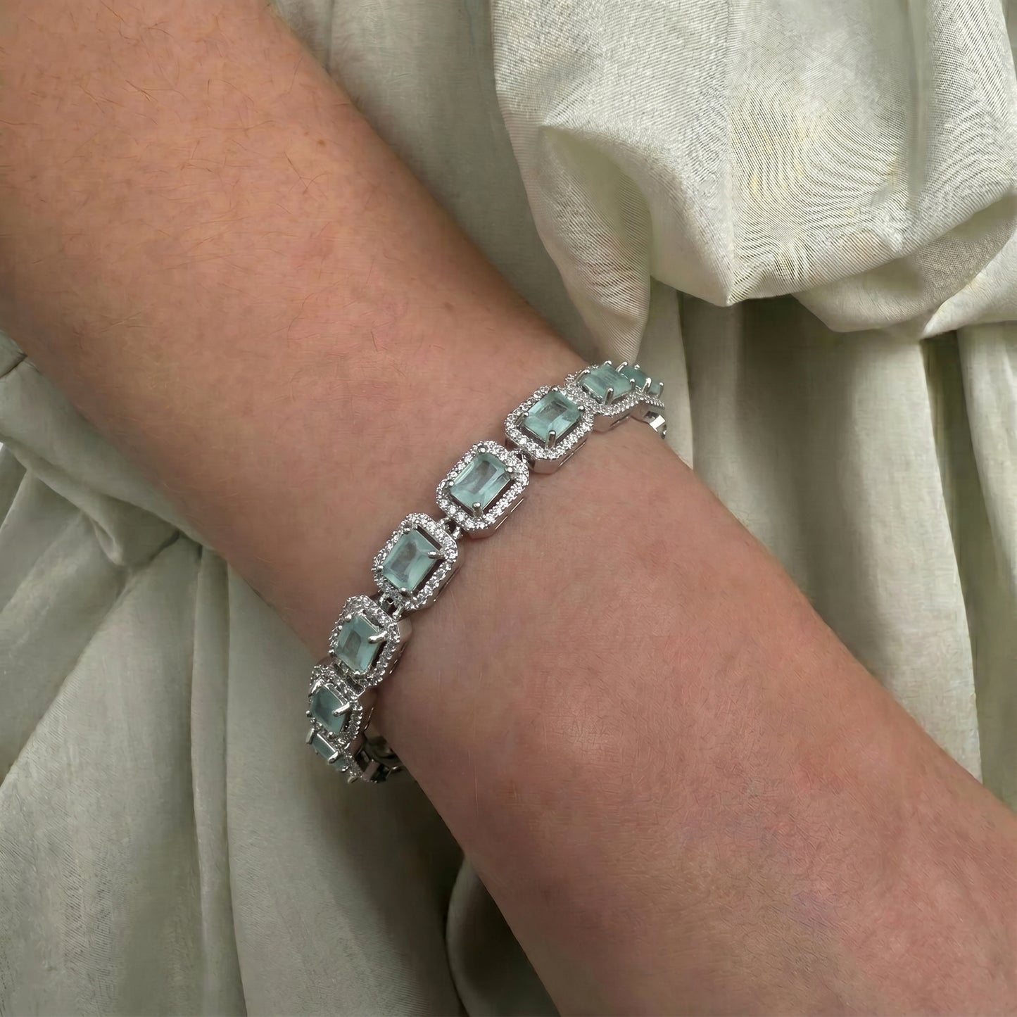 Platinum mint green colour chain bracelet