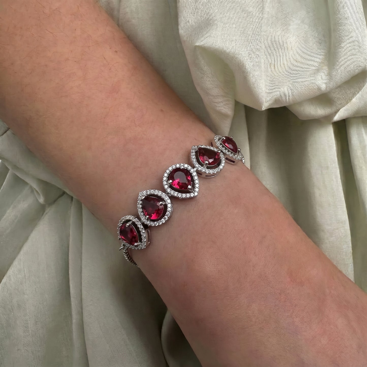 Platinum red stone chain bracelet