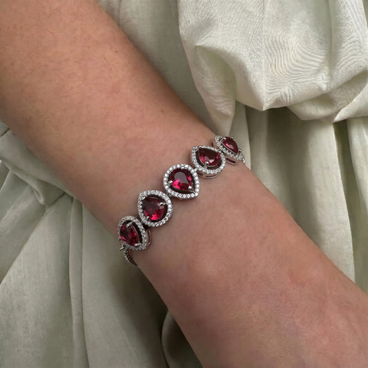 Platinum red stone chain bracelet