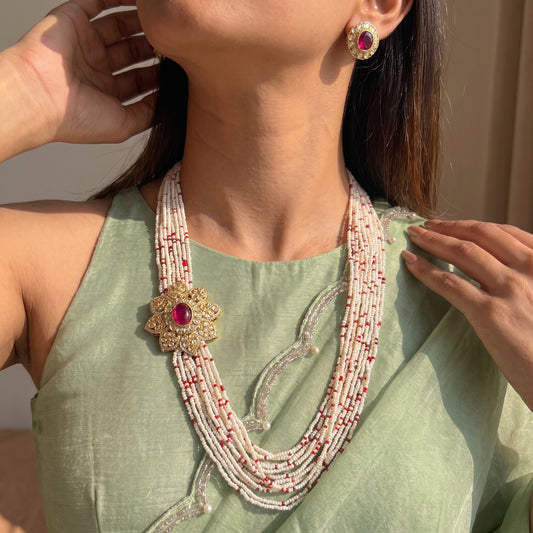 Poth Side Pendant Mala with Red CZ stones