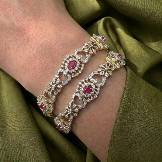 41937 Diamond replica openable bangles with premium quality and finishing with Ruby stones
