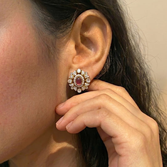 Victorian Moissanite studs with Ruby duplet stone and push back