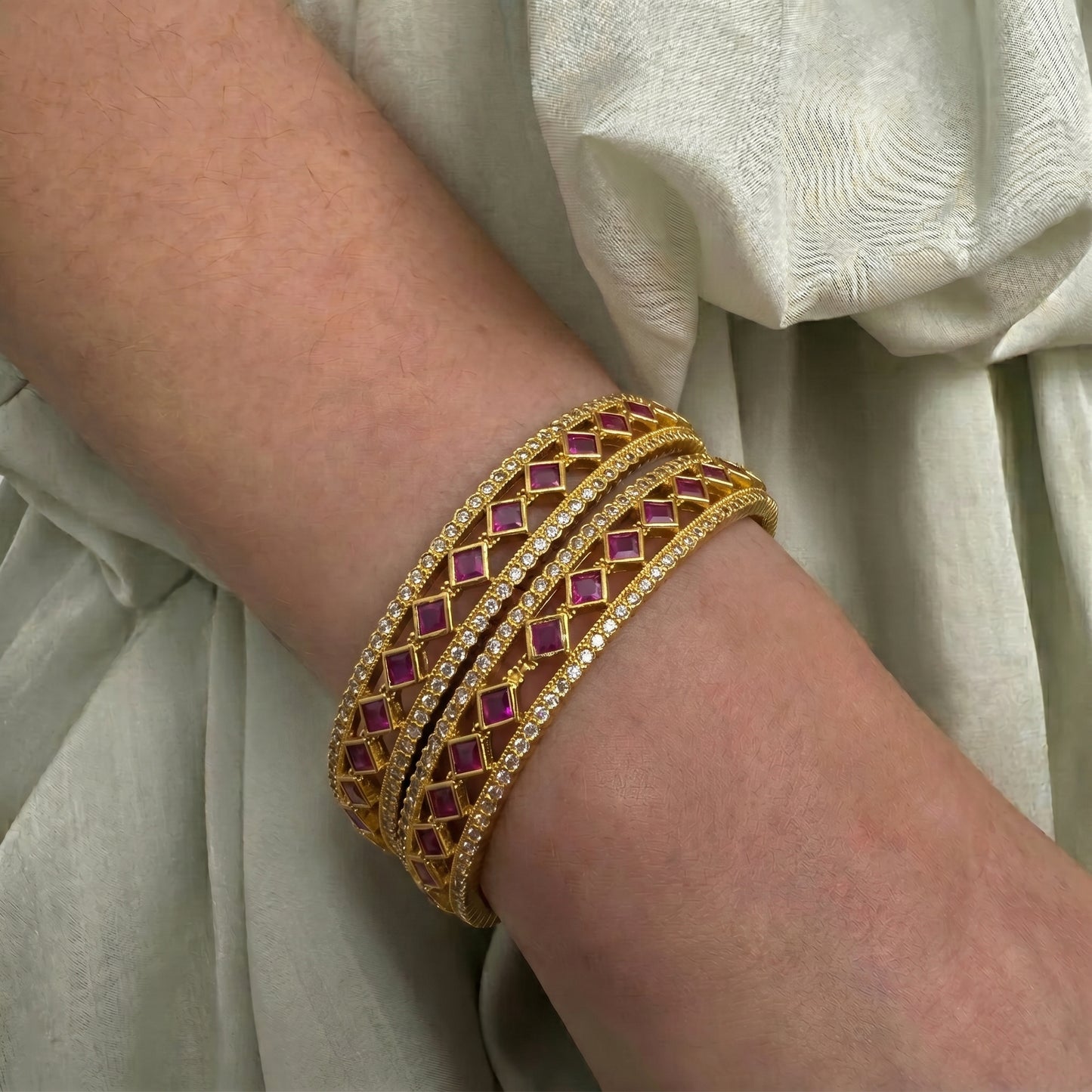 42355 Ruby Bangles With Diamond Accents