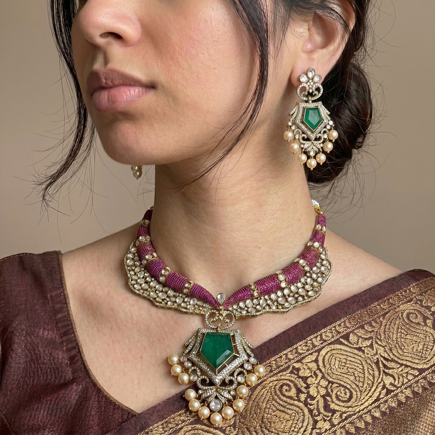 Victorian bridal Moissanite with Swarovski pearls Kante With Push Back Earrings