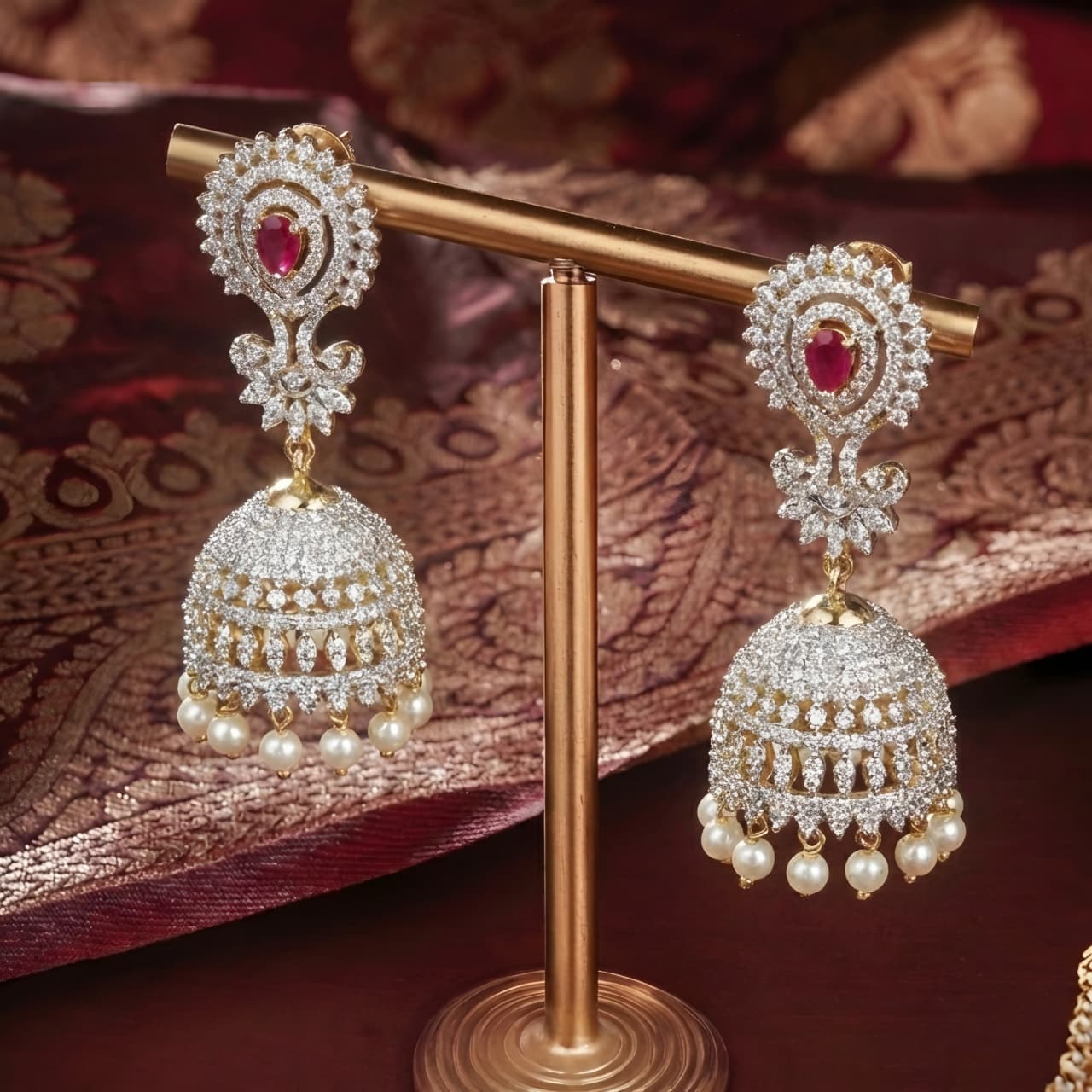 7992 / 7993 GJ Ruby stone drop pattern jhumki
