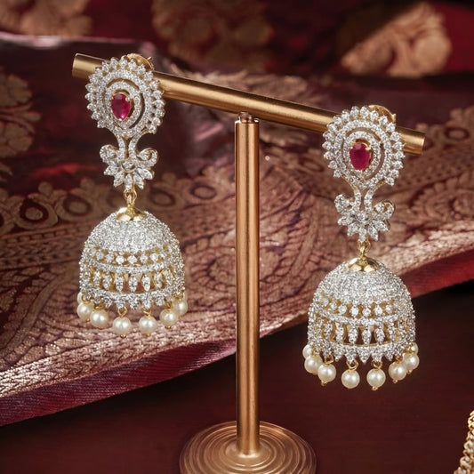 12635 GJ Ruby stone drop pattern jhumki