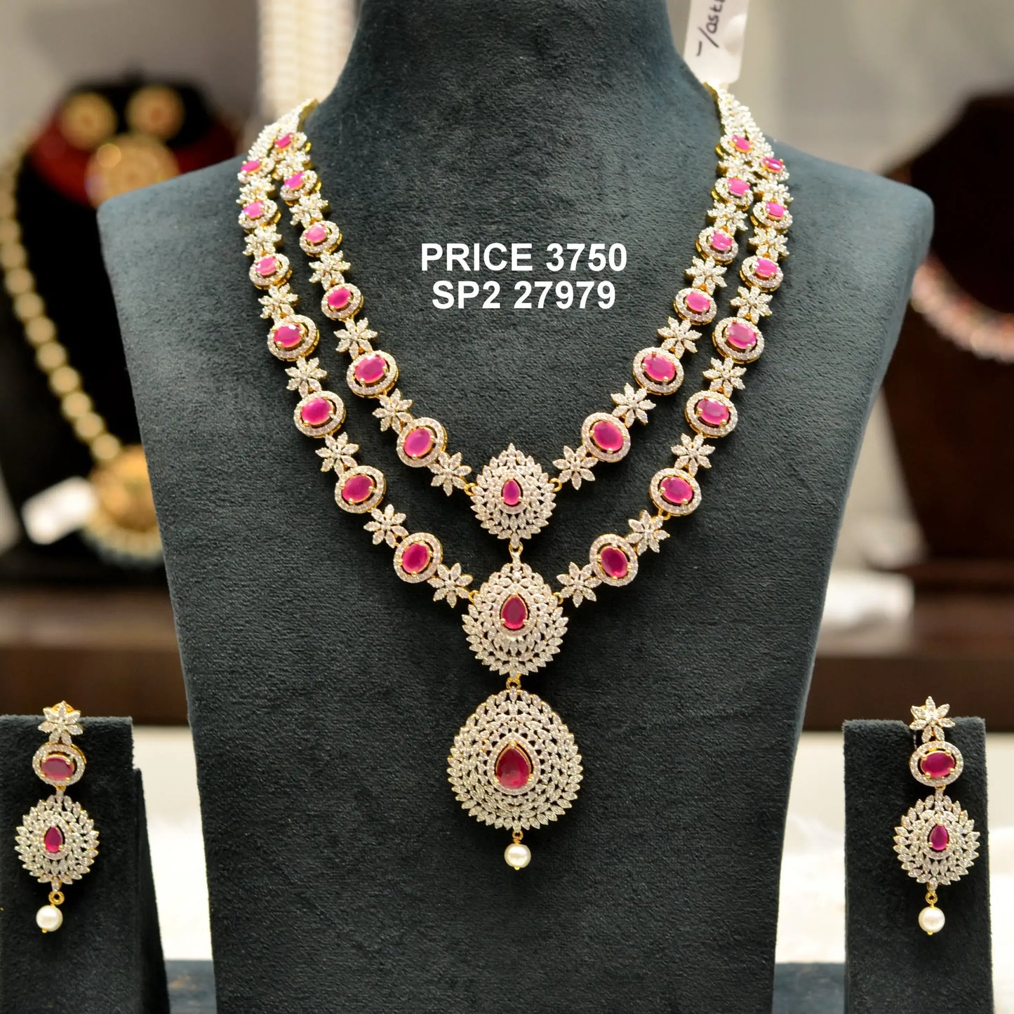 Diamond look 2 layers ruby necklace 27979