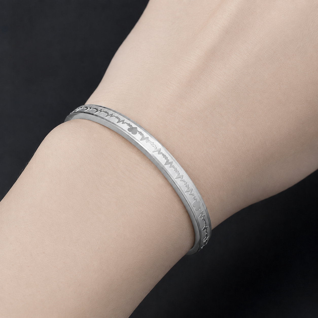 Stylish Heartbeat Shaped Silver Bracelet