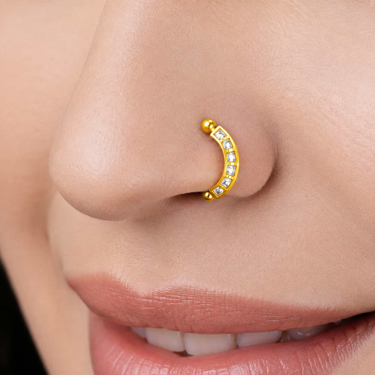 Small Jadau Full White Nose Ring