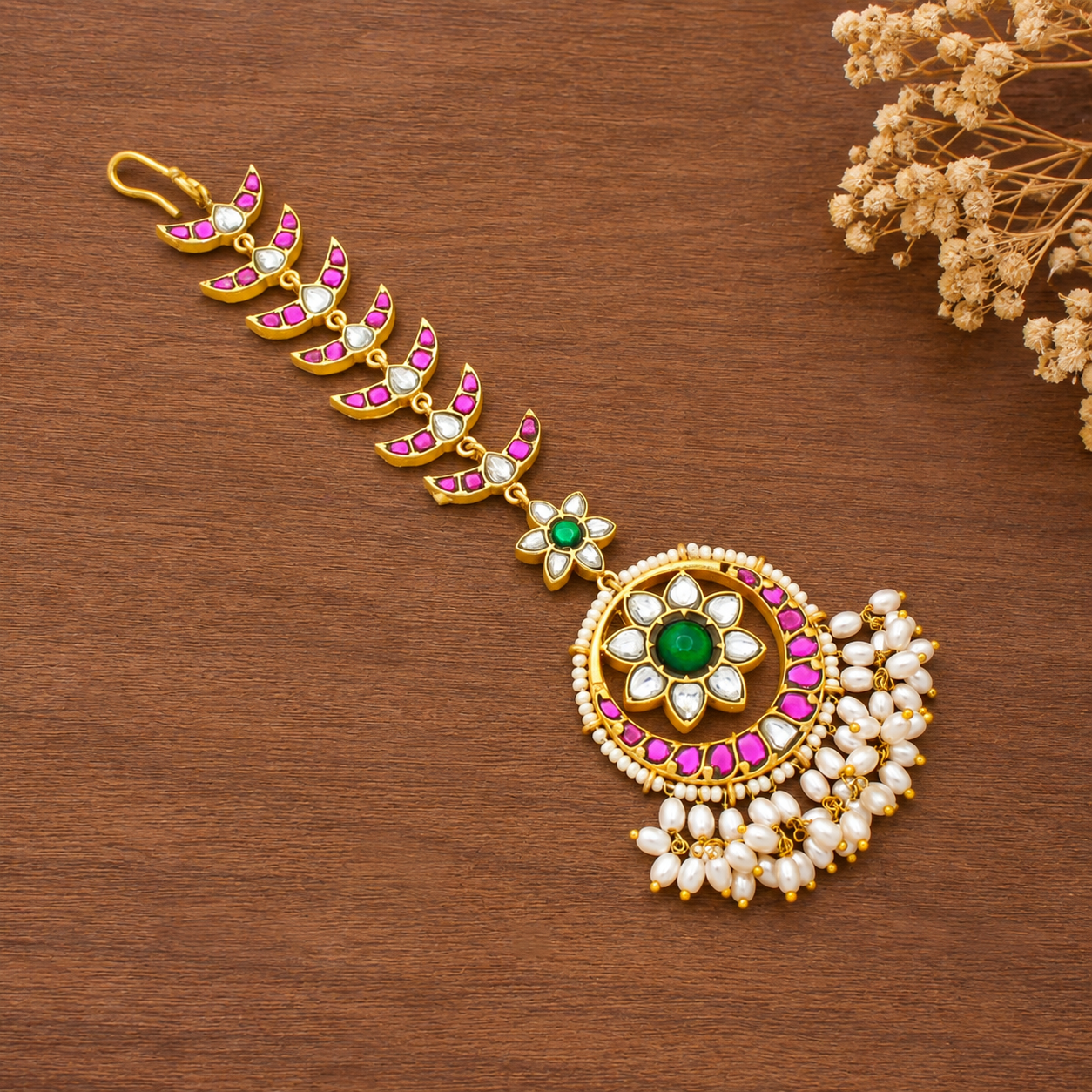Jadau Kundan Floral Multi Maangtikka With Pearls 42838