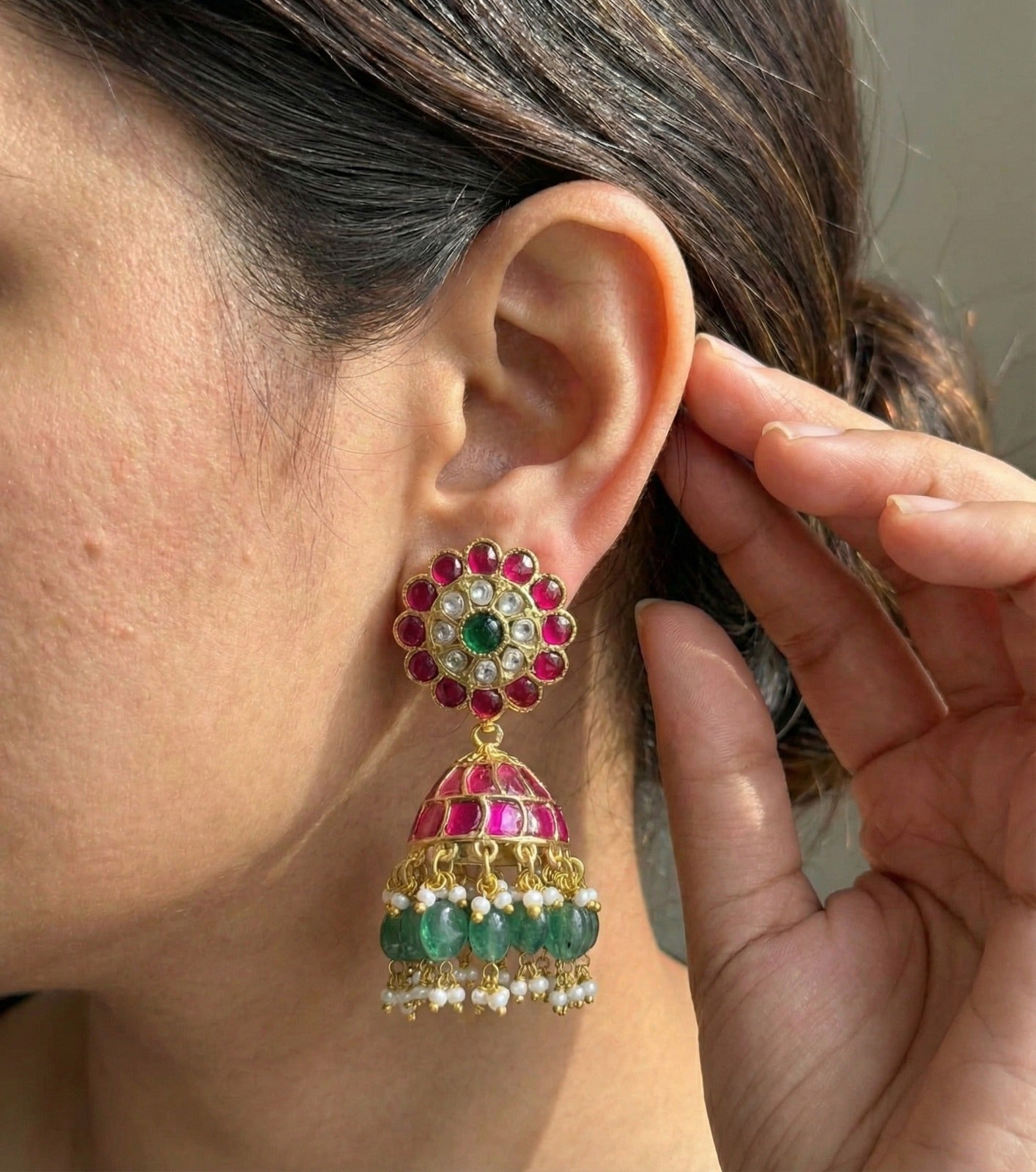 41098 Jadau Kundan handmade bridal Jhumkas