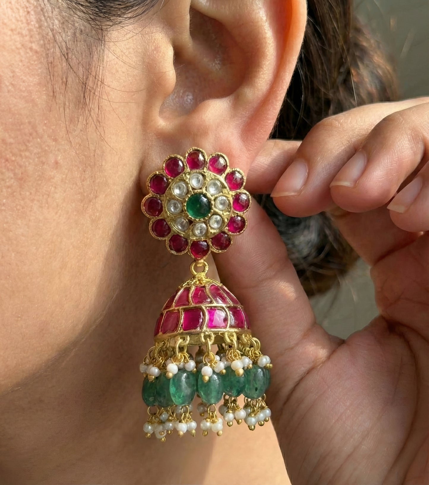 41098 Jadau Kundan handmade bridal Jhumkas