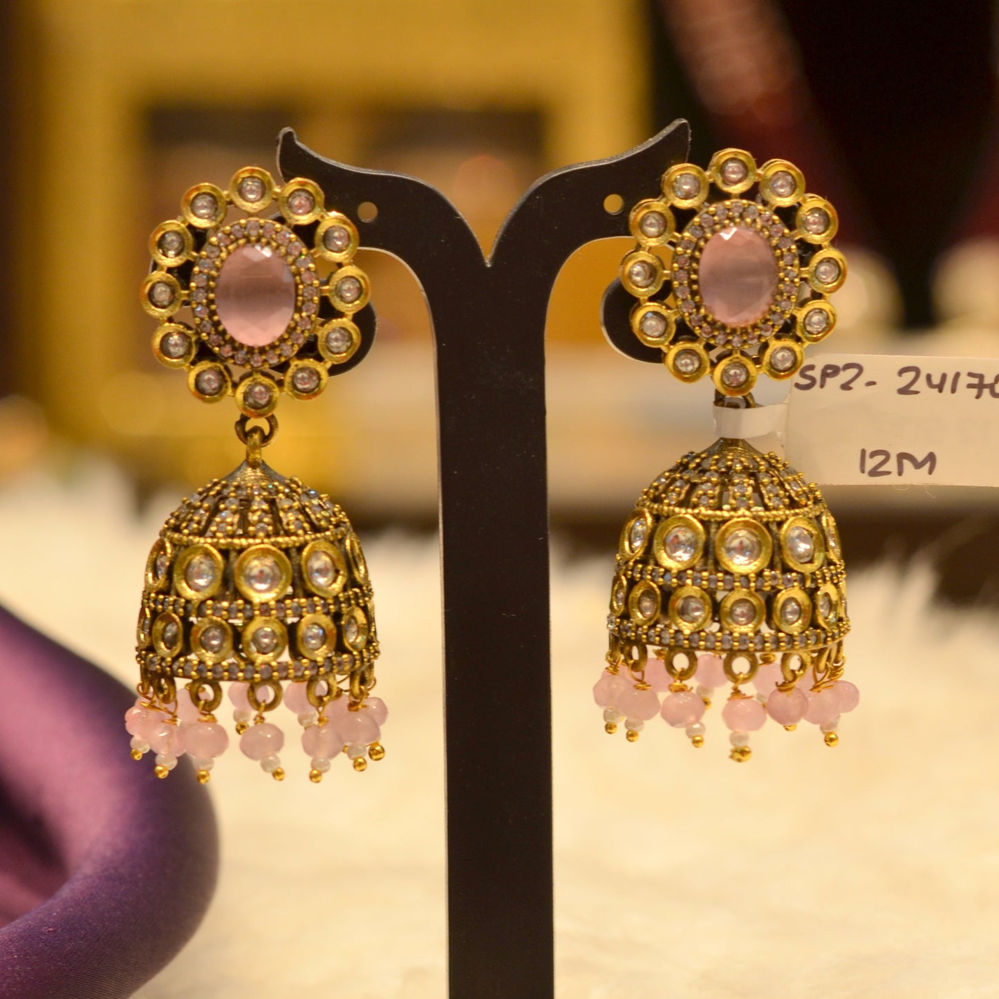 Victorian Mint Pink Jhumki 24170