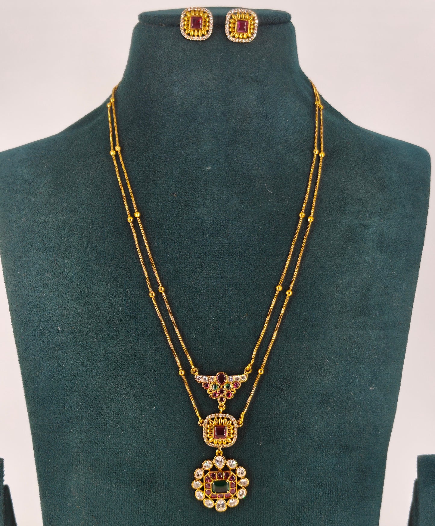 2 layer ball chain with pendent set