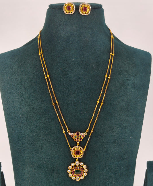 2 layer ball chain with pendent set