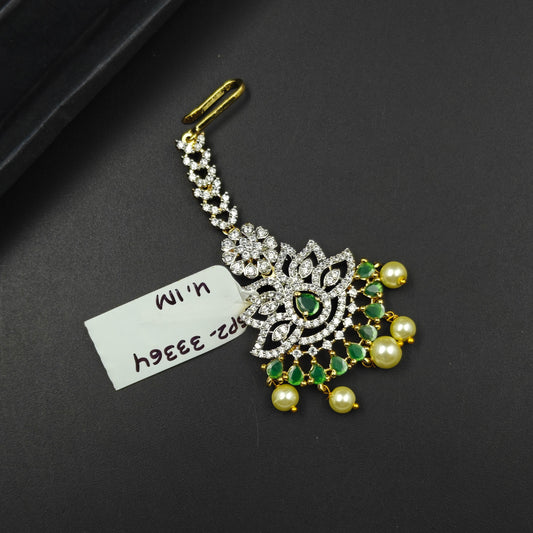 33364 Royal Emerald Pearl Maang Tikka