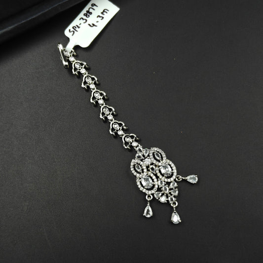 38879 Oval design maangtikka with white CZ stones