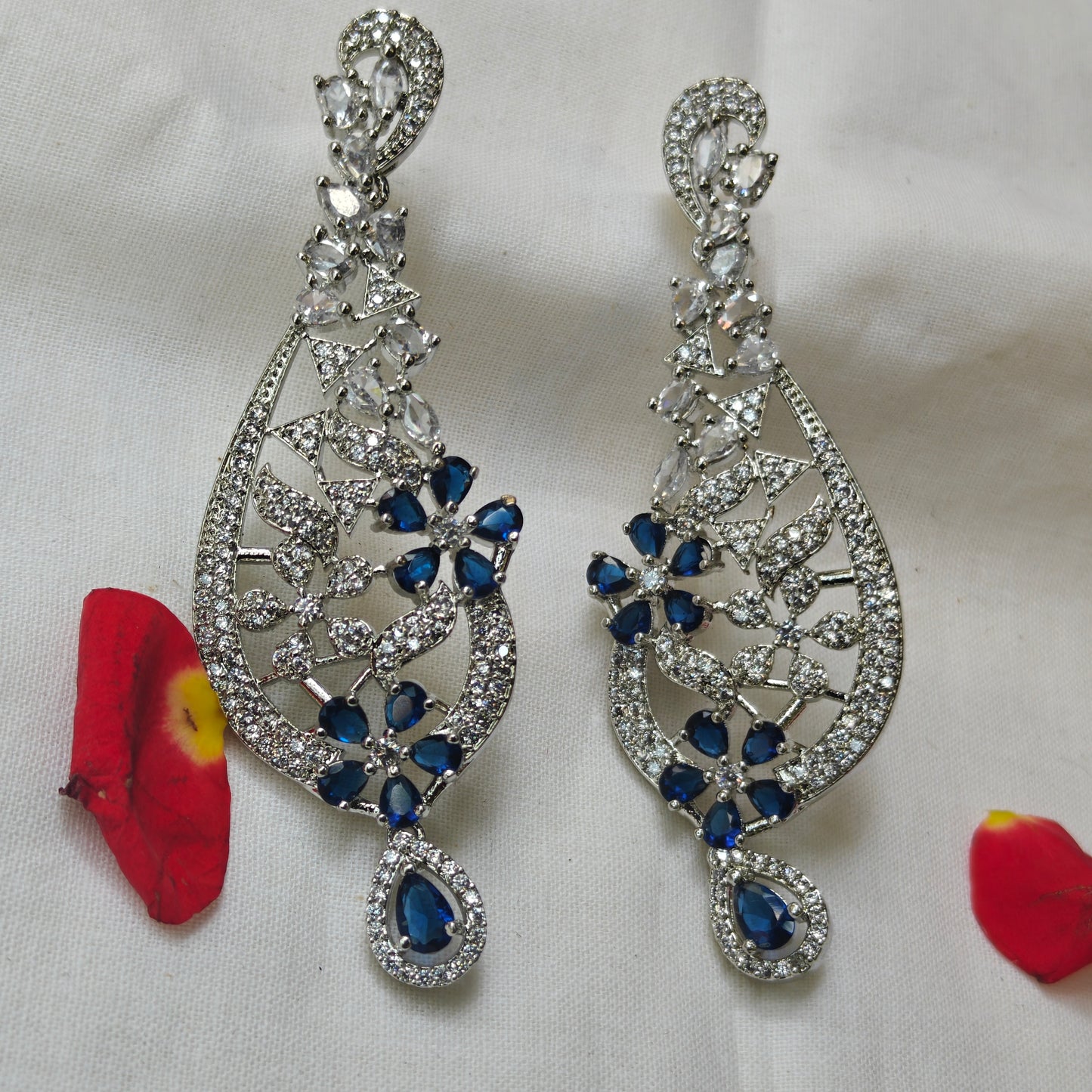 35920 platinum dark blue stones long earrings