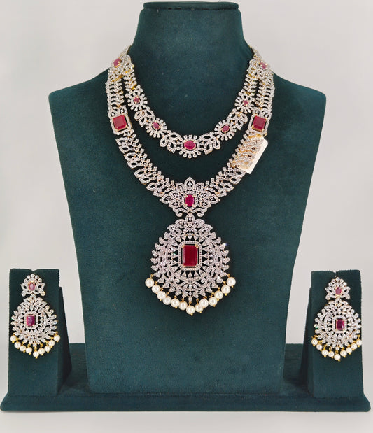 37780 Twin-Layer CZ Stone Bridal Haram Set