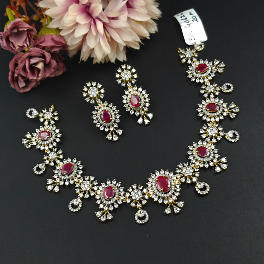 40626  GJ Ruby stone necklace with screw back earrings