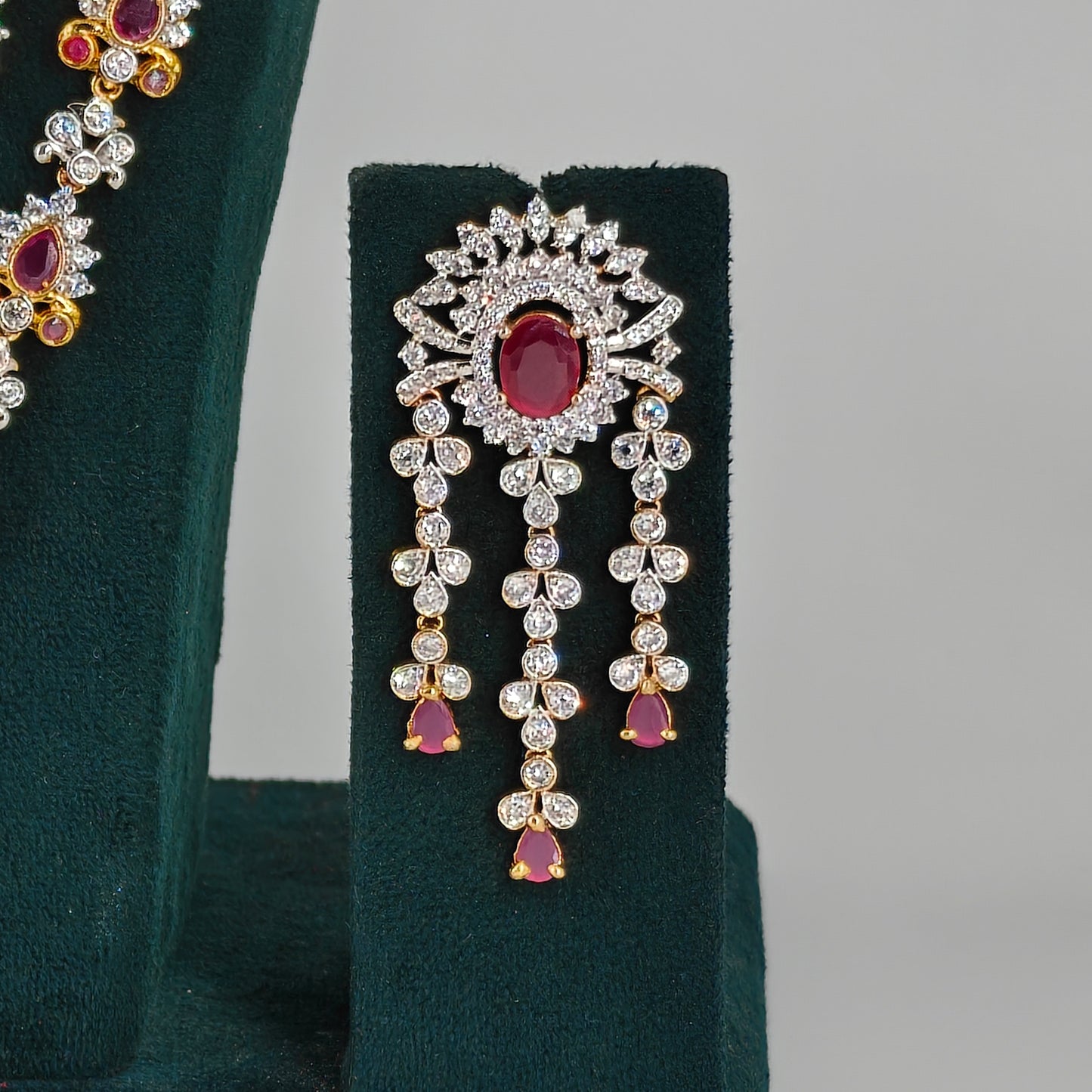 6141 GJ Ruby stone 3 layers long necklace