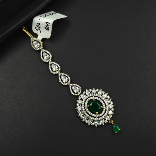 36808 Emerald Diamond Maang Tikka