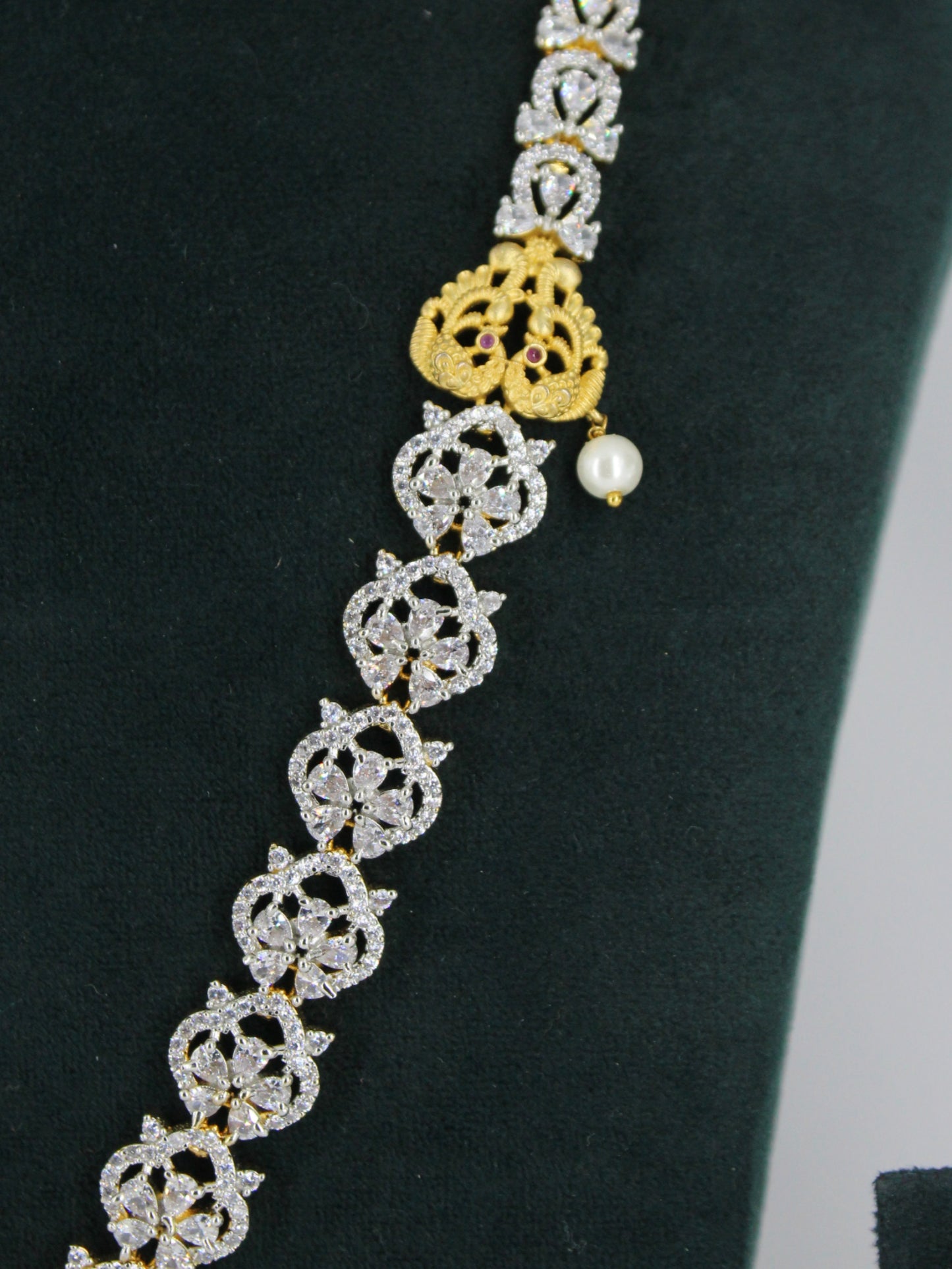 3997 Pearl Ruby Diamond Bridal Necklace Set