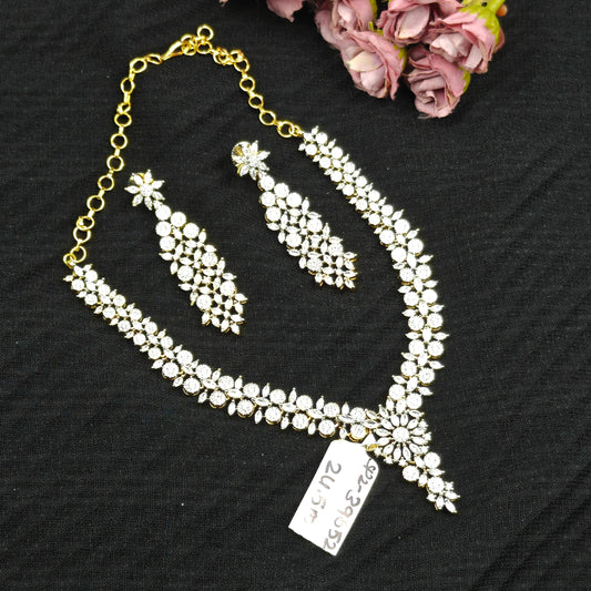 39652 Real diamond look necklaces cz/ ad stone necklace with beautiful hangings