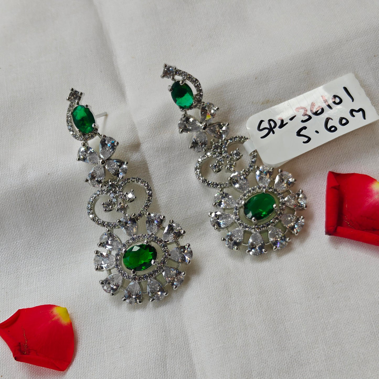36100 / 36101 platinum green stone earrings
