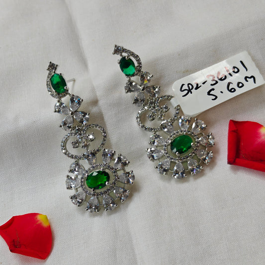 36100 / 36101 platinum green stone earrings