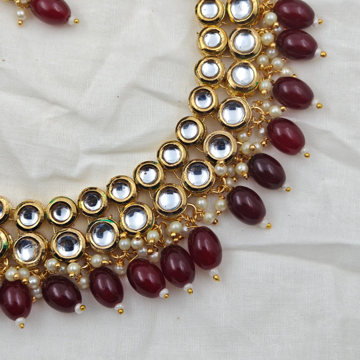 11883 Kundan Short Necklace oval shape 2 lines