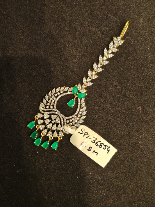 36854 Diamond look green maangtika