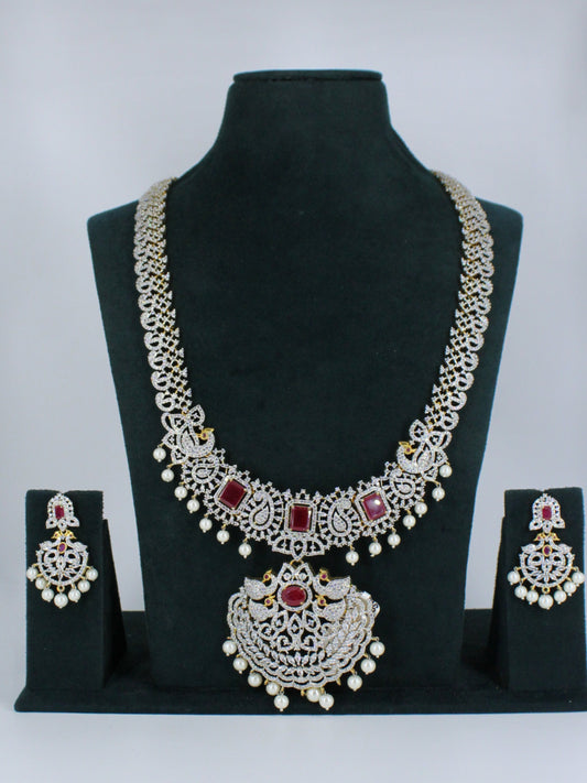23265 Royal Ruby Diamond Finish Bridal Necklace Set