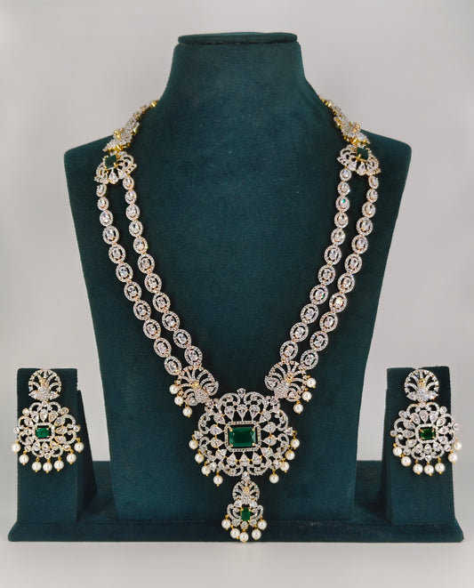 38507 GJ green stone 2 layers necklace