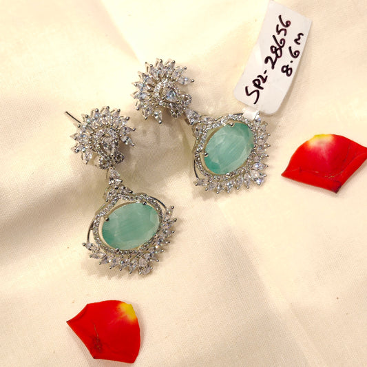 28656 platinum mint green colour earrings