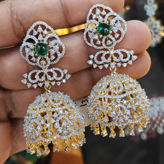 39847 GJ green stone jhumki