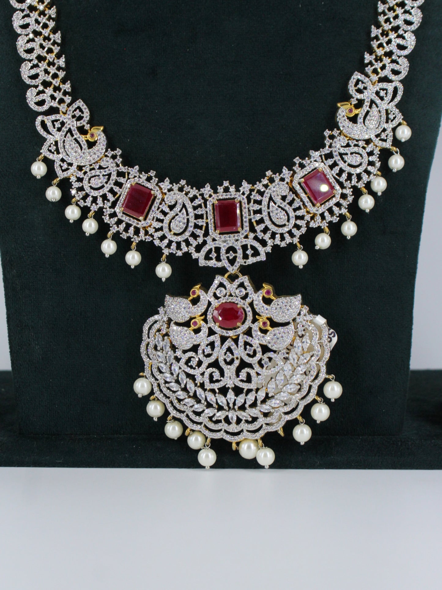 23265 Royal Ruby Diamond Finish Bridal Necklace Set