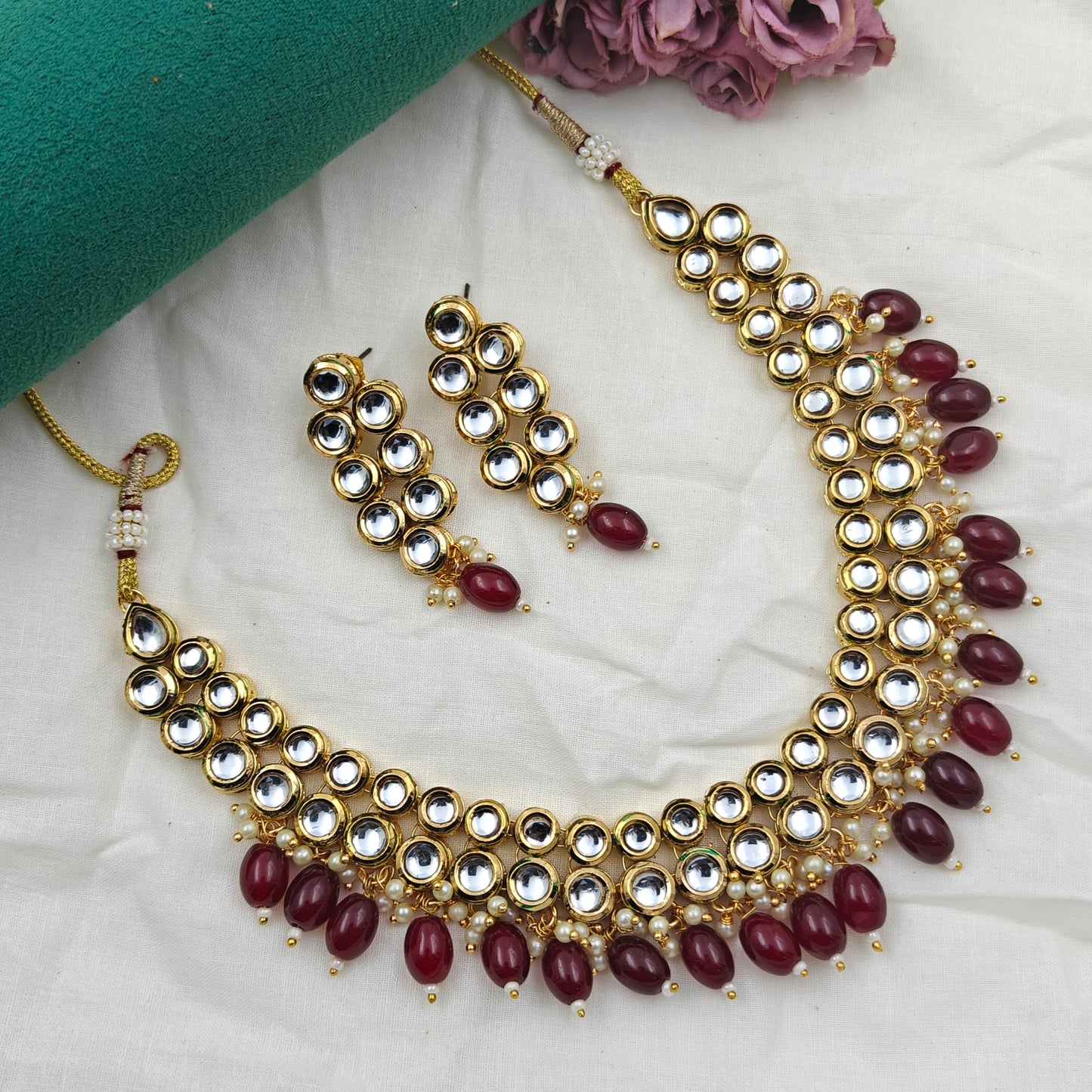 11883 Kundan Short Necklace oval shape 2 lines