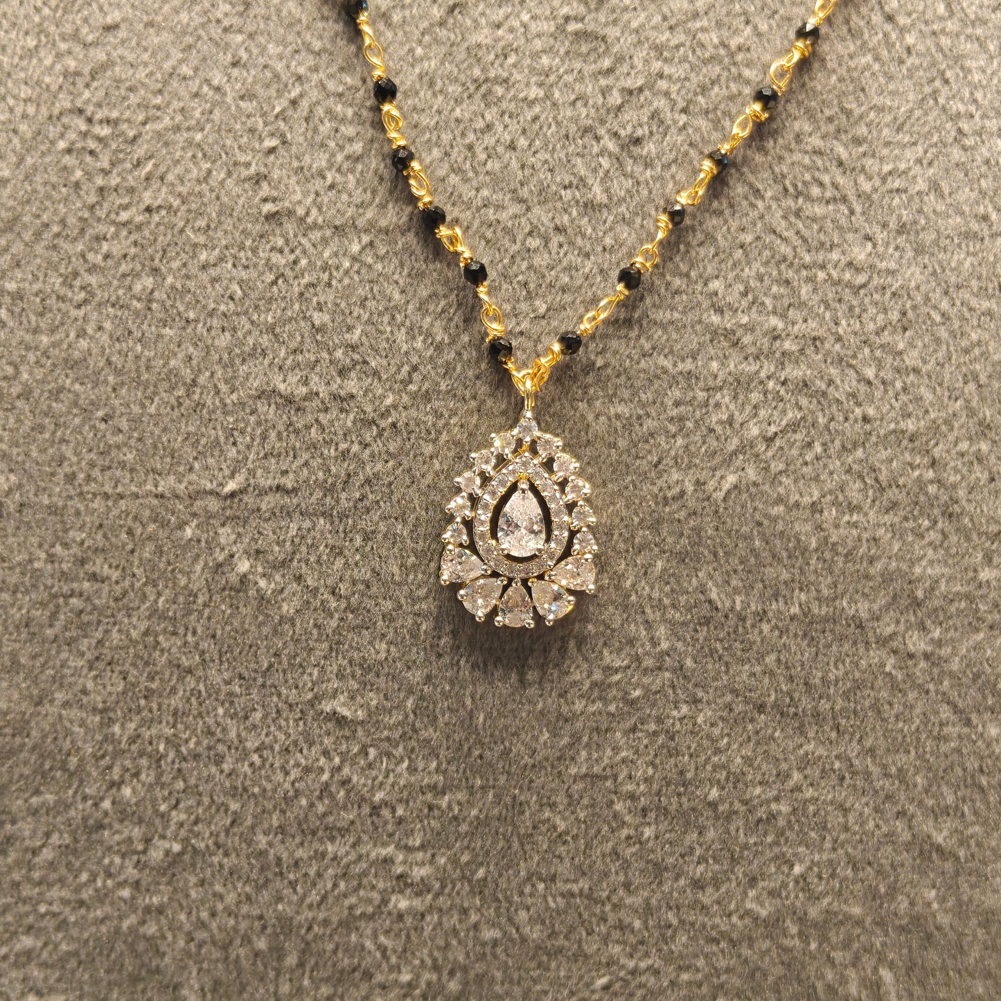 Black crystal single line mala with Gj pendent set