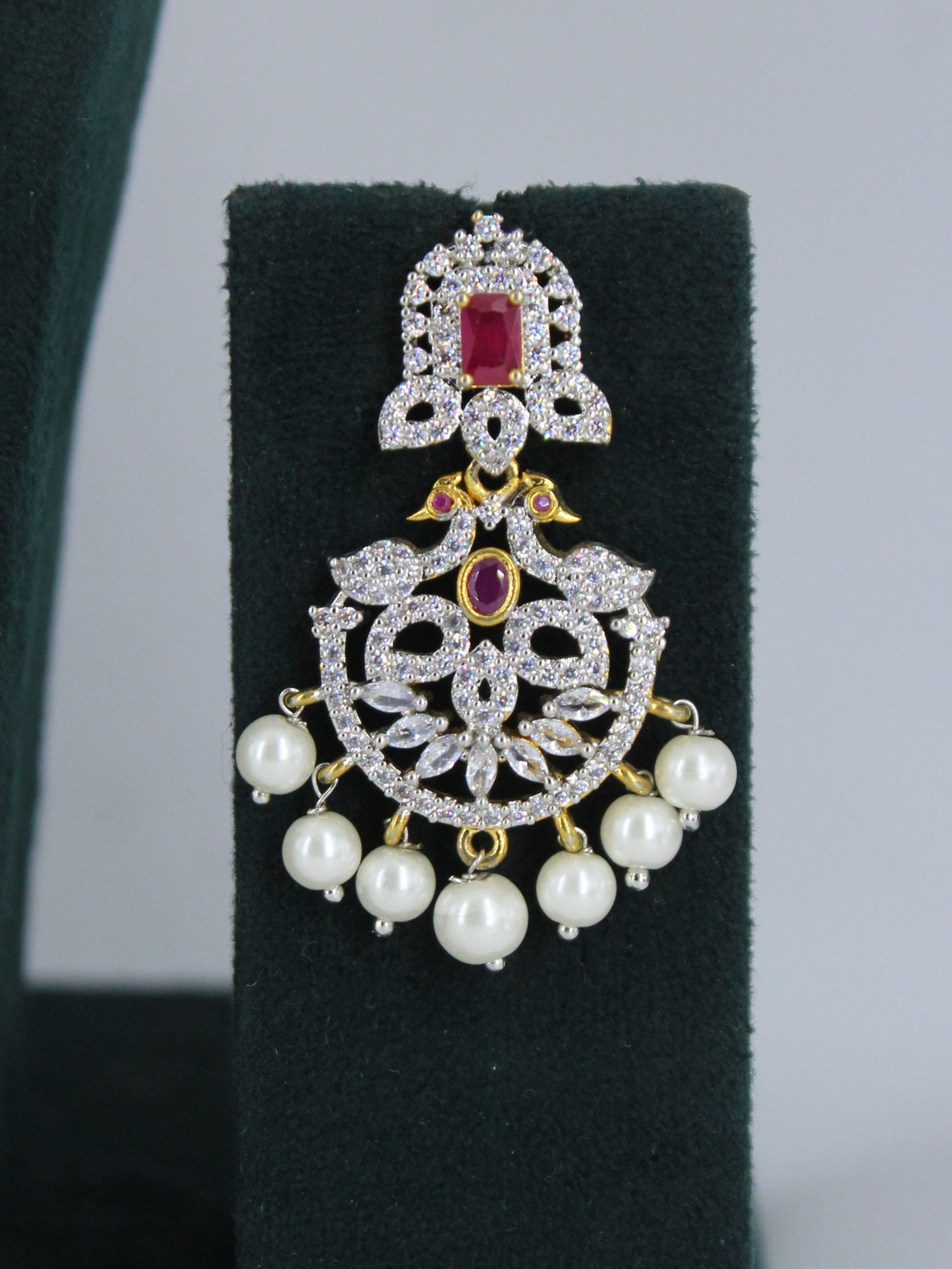 23265 Royal Ruby Diamond Finish Bridal Necklace Set