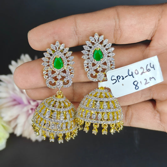 40264 GJ green stone jhumki