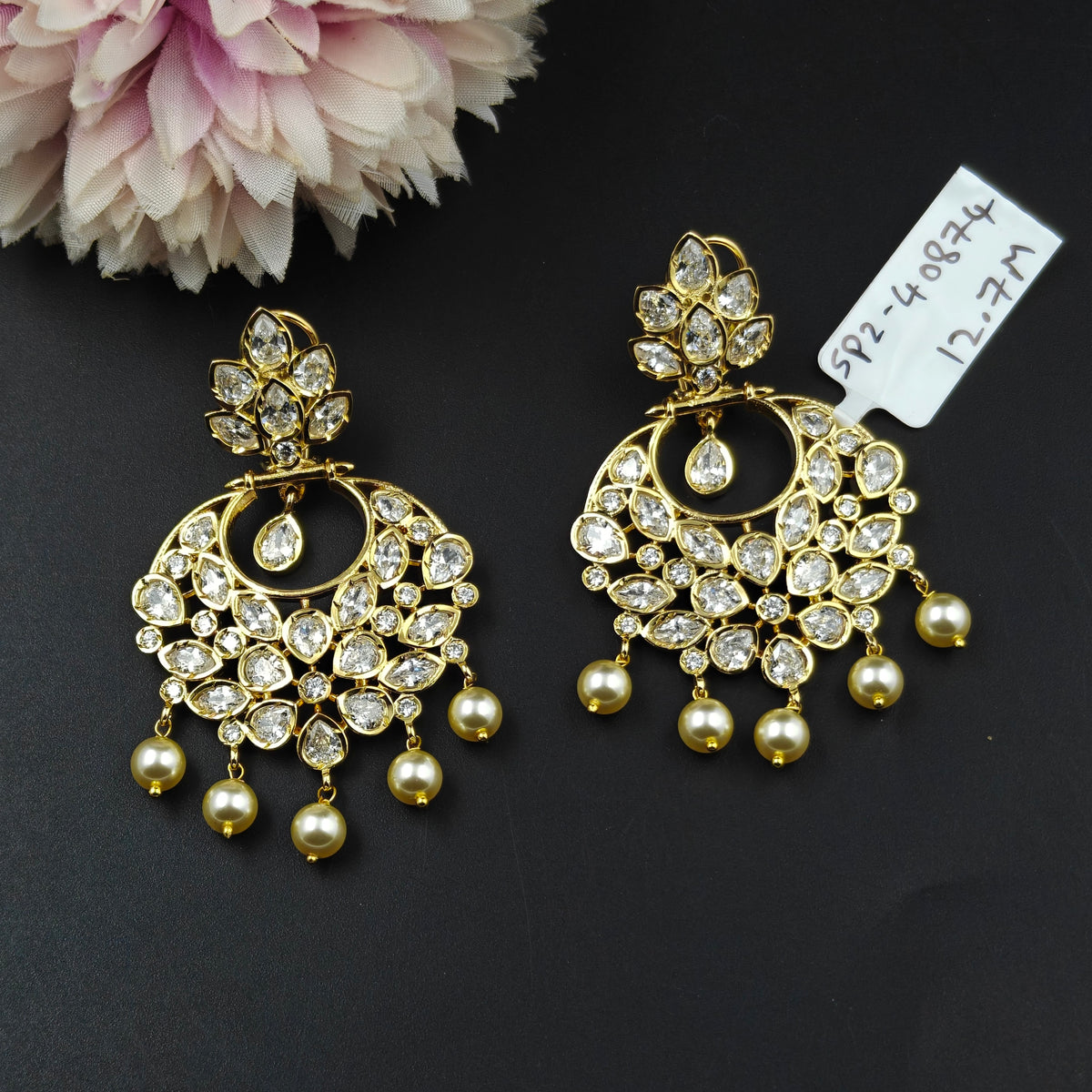 40874  Uncut chandbali with Swaroski pearls
