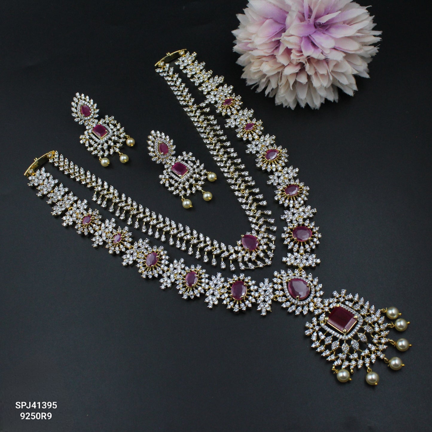 41395 GJ Long Layers Red Necklace Set