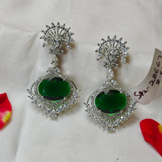 28660 platinum green stone earrings