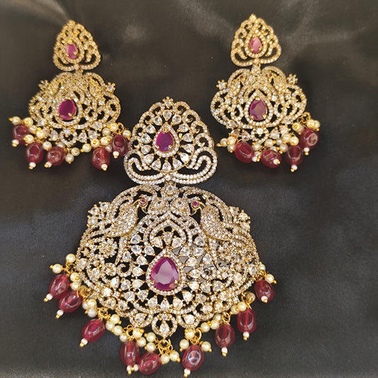 23540 Victorian screw back Ruby pendant set