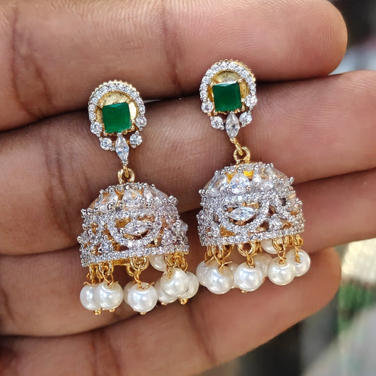 39206 GJ small green stone jhumki
