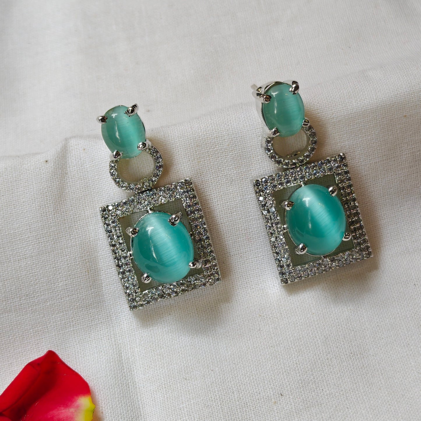 28706 platinum mint green earrings