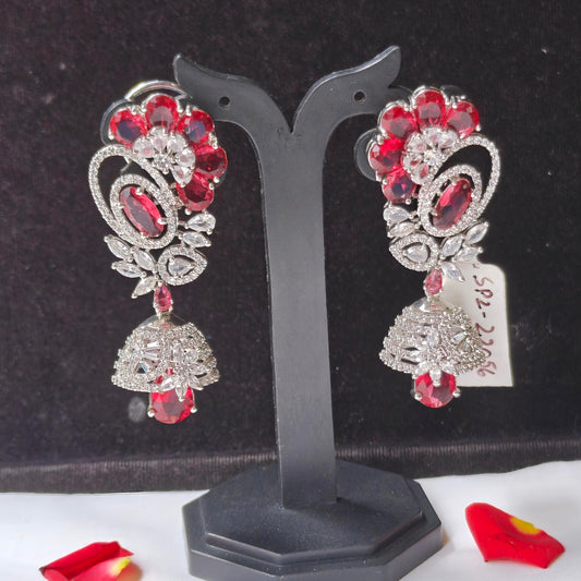 22056 platinum fancy flower Ruby colour stone earrings