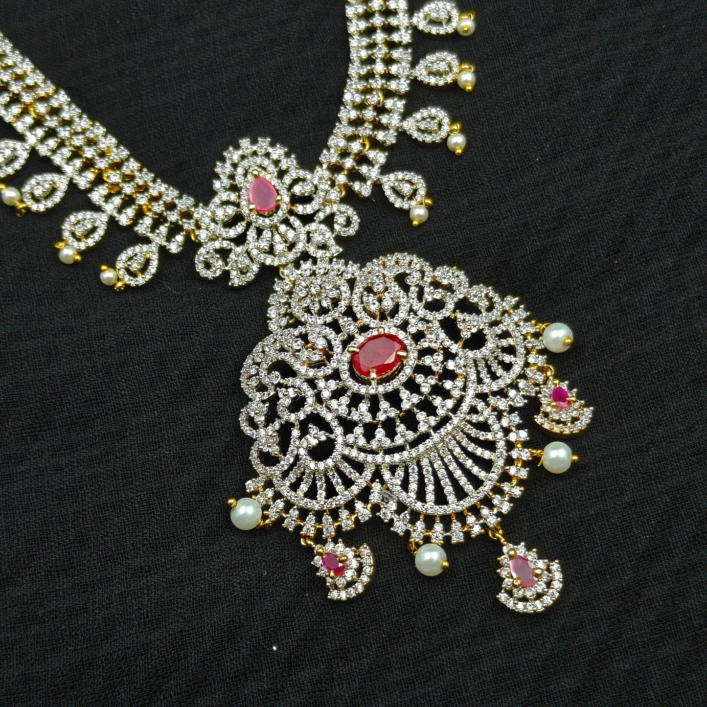 Diamond look ruby necklace